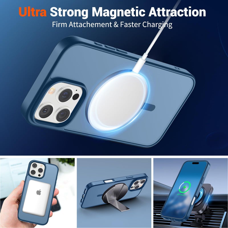 SUPFINE Magnetic for iPhone 16 Pro Case(Compatible with MagSafe)(Military Grade Drop Protection) Slim Translucent Matte Shockproof with Anti-Fingerprint Phone Case,Deep Blue - Image 5