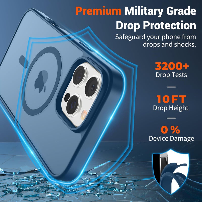 SUPFINE Magnetic for iPhone 16 Pro Case(Compatible with MagSafe)(Military Grade Drop Protection) Slim Translucent Matte Shockproof with Anti-Fingerprint Phone Case,Deep Blue - Image 3
