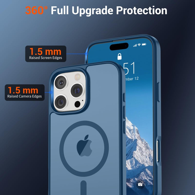 SUPFINE Magnetic for iPhone 16 Pro Case(Compatible with MagSafe)(Military Grade Drop Protection) Slim Translucent Matte Shockproof with Anti-Fingerprint Phone Case,Deep Blue - Image 4