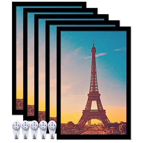 icariery 11x17 Picture Frame Set of 5, Black Photo Frames High Transparent Wall Gallery Desktop Horizontal Vertical for Canvas Collage Photo Poster Certificate 11 x 17 inches - Image 1