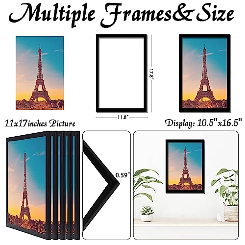 icariery 11x17 Picture Frame Set of 5, Black Photo Frames High Transparent Wall Gallery Desktop Horizontal Vertical for Canvas Collage Photo Poster Certificate 11 x 17 inches - Image 3