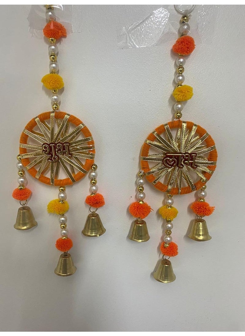 MAGPIE Magpie Collections Handmade Orange Color Shubh Labh Strings Pom Pom for DoorWall Hanging Bandhanwar Garland for Decoration Diwali FestivalNavratriWedding 1 FT2 Strings  - Image 2