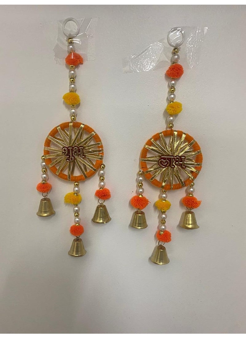 MAGPIE Magpie Collections Handmade Orange Color Shubh Labh Strings Pom Pom for DoorWall Hanging Bandhanwar Garland for Decoration Diwali FestivalNavratriWedding 1 FT2 Strings  - Image 1