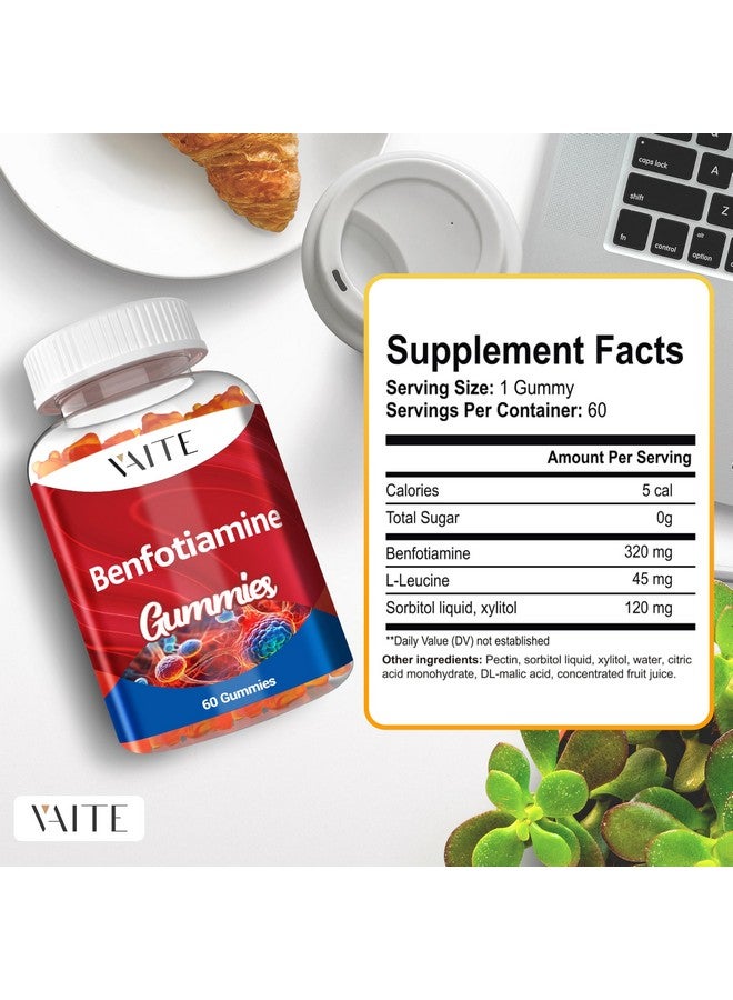 VAITE Benfotiamine 320mg Gummies with 45mg L-Leucine Supplement: Essential Vitamin B1 Complex for Men and Women, Non-GMO, Vegan & Gluten-Free - Supports Metabolism, Energy & Nervous System Health - Image 3