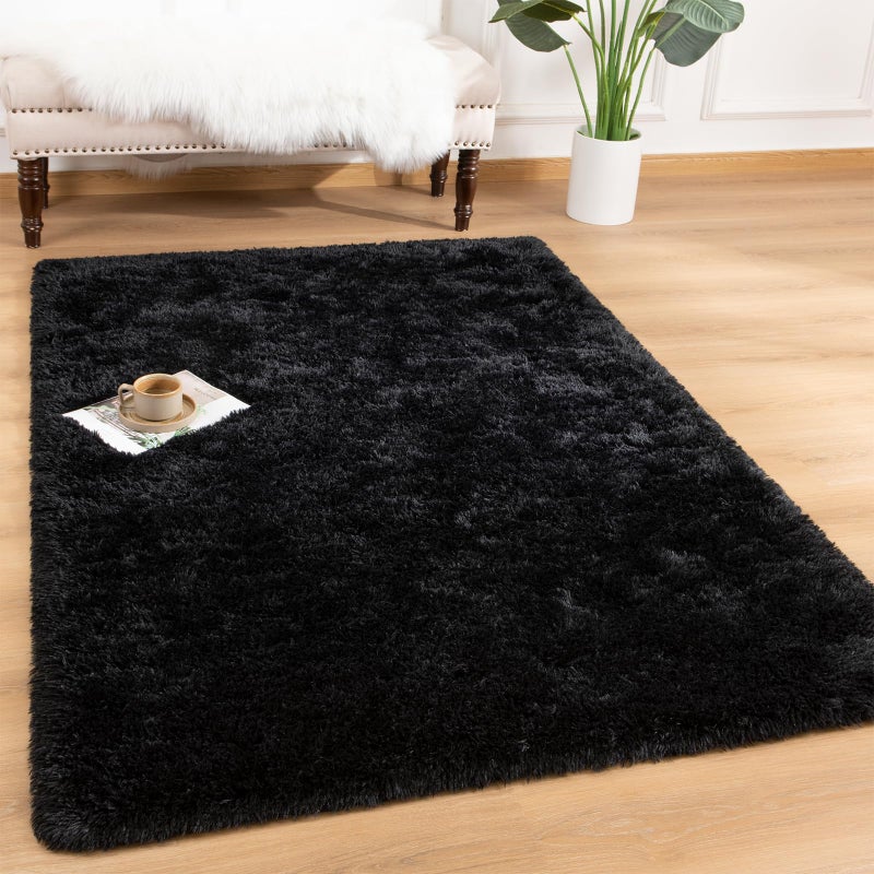 سجاد أنديكور الناعم والف fluffy لغرف النوم 4 × 6 أقدام سجادة داخلية شاجي فخمة للأطفال الأولاد والبنات والرضع وسكن الجامعات وغرفة المعيشة وديكور المنزل سجادة أرضية سوداء