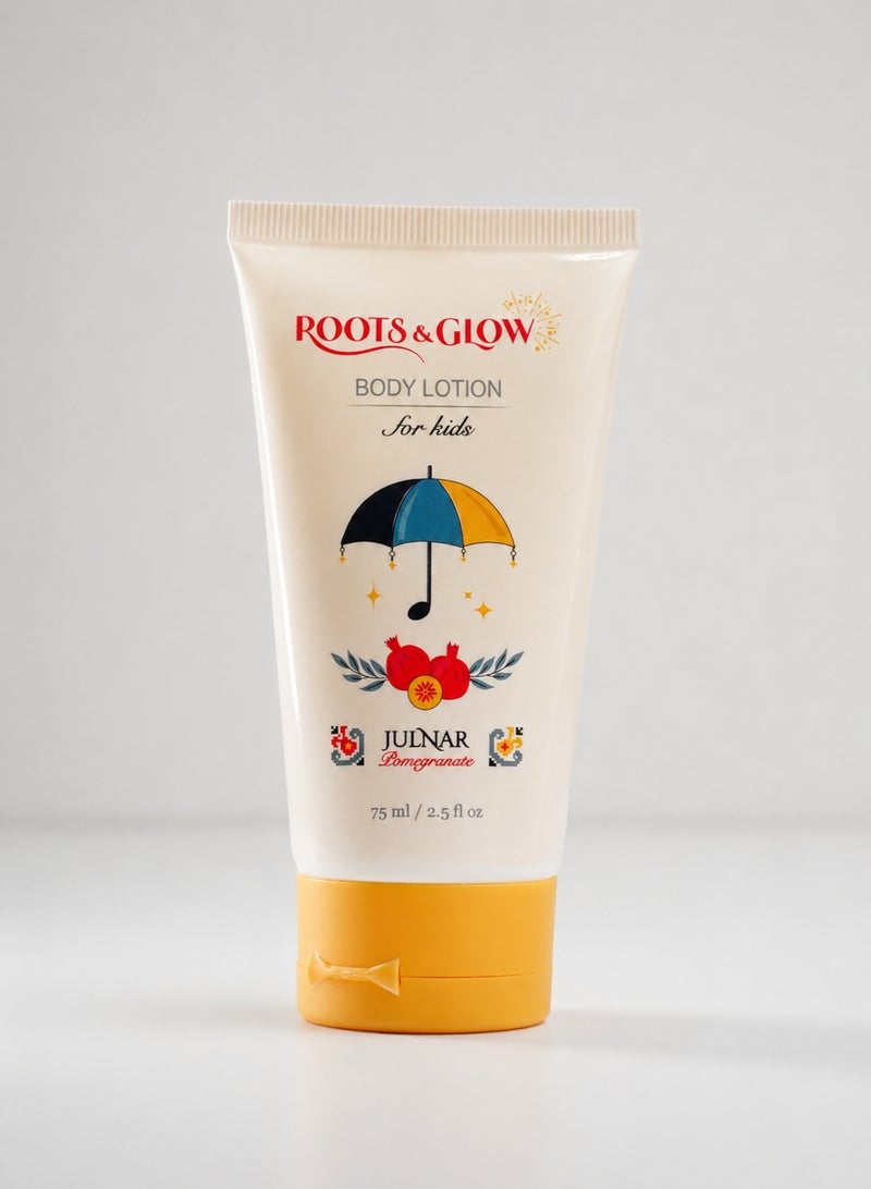 Roots & Glow Kids Body Lotion – 75ml Pomegranate Gentle Moisturizer for Children – Made for GCC Climate – Vitamin E & Glycerin Formula – Soothing Long-Lasting Hydration – Non-Greasy Safe for Daily Use – Roots & Glow - Image 1