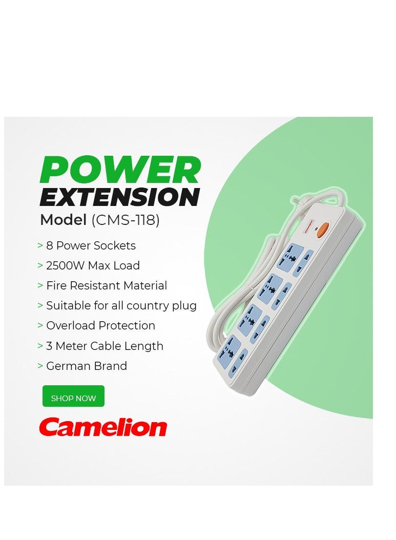 Camelion Orignal CMS 118 Power Extension Lead (8 Ports & 3 Meters Wire) High Demand Product - Image 2