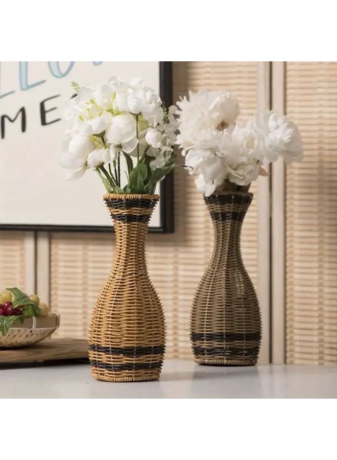 مزهرية بلاستيكية كبيرة ذات مظهر خوص طبيعي، مزهرية مجففة منسوجة يدويًا بشكل جرس بارتفاع 11.4 بوصة - Image 2