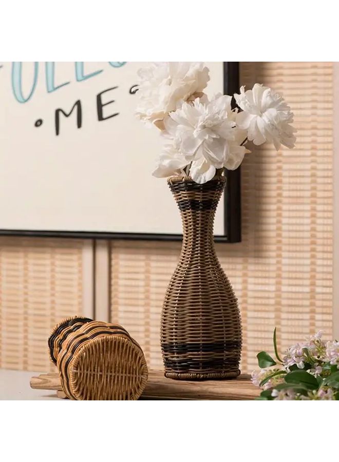 مزهرية بلاستيكية كبيرة ذات مظهر خوص طبيعي، مزهرية مجففة منسوجة يدويًا بشكل جرس بارتفاع 11.4 بوصة - Image 3