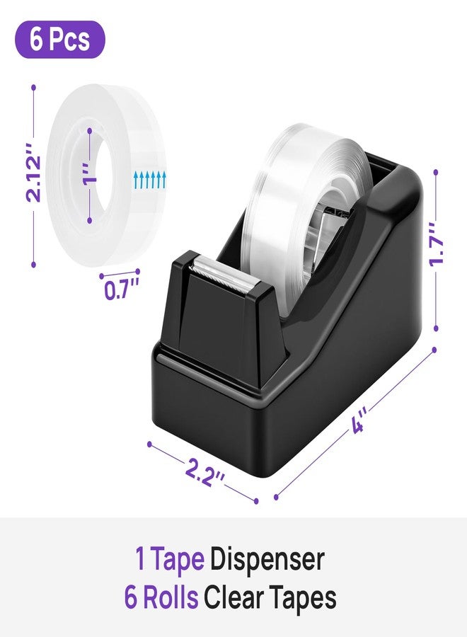 JEFURE Desktop Tape Dispenser, 1 Pack Tape Holder with 6 Rolls Transparent Rolls Weighted Non-Skid Base for Office, Home & School, 1-Inch Core (0.71 in x 1000 in Each) - Image 2