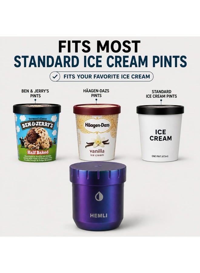 Hemli Ice Cream Pint Cooler, Fits All Standard Ice Cream Pints, Leakproof Lid with Silicone Seal, Non-Slip Bottom, Keeps Ice Cream Frozen for Hours, Stainless Steel Pint Cooler with Grip Lid - Image 5