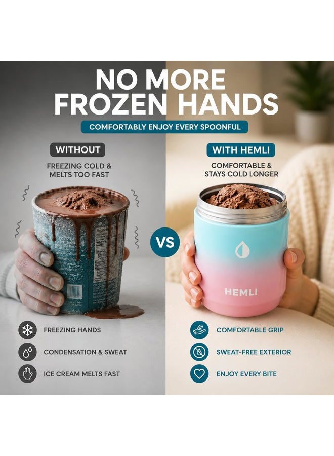 Hemli Ice Cream Pint Cooler, Fits All Standard Ice Cream Pints, Leakproof Lid with Silicone Seal, Non-Slip Bottom, Keeps Ice Cream Frozen for Hours, Stainless Steel Pint Cooler with Grip Lid - Image 3