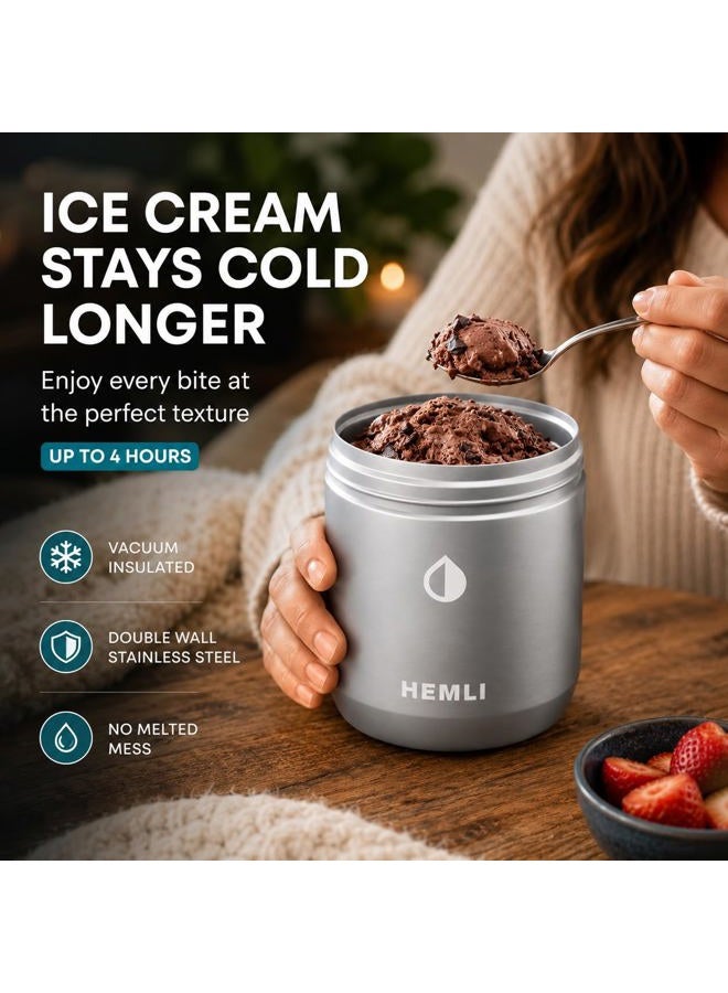 Hemli Ice Cream Pint Cooler, Fits All Standard Ice Cream Pints, Leakproof Lid with Silicone Seal, Non-Slip Bottom, Keeps Ice Cream Frozen for Hours, Stainless Steel Pint Cooler with Grip Lid - Image 2