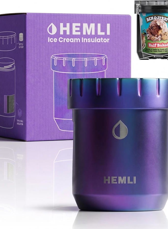 Hemli Ice Cream Pint Cooler, Fits All Standard Ice Cream Pints, Leakproof Lid with Silicone Seal, Non-Slip Bottom, Keeps Ice Cream Frozen for Hours, Stainless Steel Pint Cooler with Grip Lid - Image 1