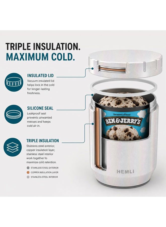 Hemli Ice Cream Pint Cooler, Fits All Standard Ice Cream Pints, Leakproof Lid with Silicone Seal, Non-Slip Bottom, Keeps Ice Cream Frozen for Hours, Stainless Steel Pint Cooler with Grip Lid - Image 4