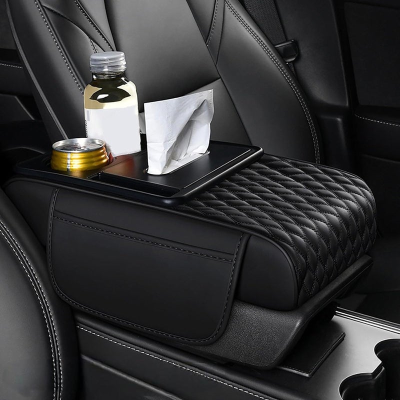 LINGYUE Car Armrest Cushion for Ford Puma 2019-2024,Thicken Height Pad Arm Rest Cushion with Pocket Tissue Cup Holder Memory Cotton,Black - Image 1