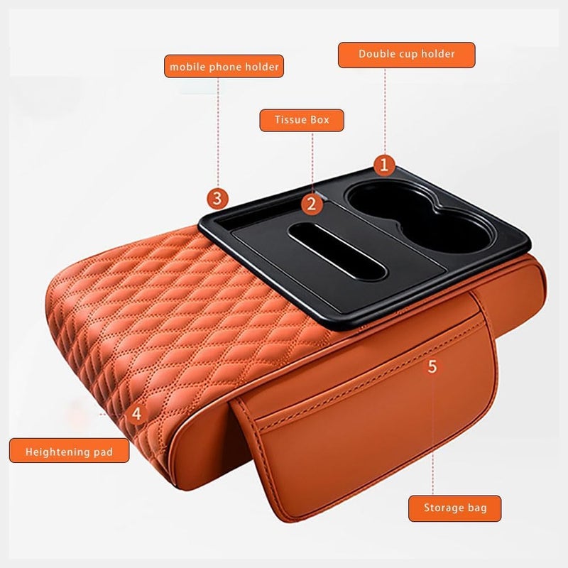 LINGYUE Car Armrest Cushion for Ford Puma 2019-2024,Thicken Height Pad Arm Rest Cushion with Pocket Tissue Cup Holder Memory Cotton,Black - Image 3