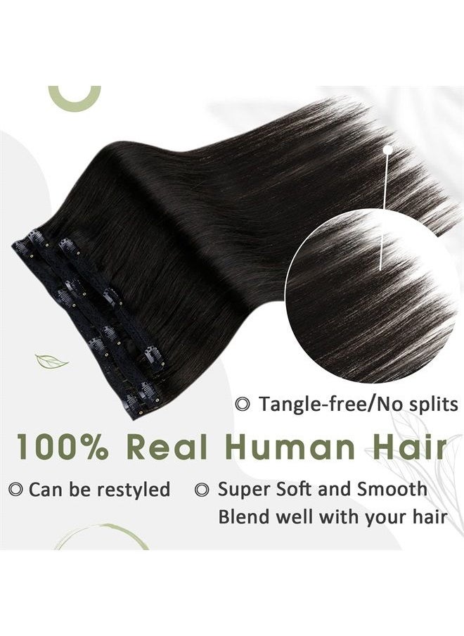 RUNATURE Clip in Hair Extensions Black Human Hair 12 Inch Color #1B Off Black Clip in Real Hair Extensions Double Weft Human Hair Extensions Clip Ins Natural Hair for Women 50g  - Image 4