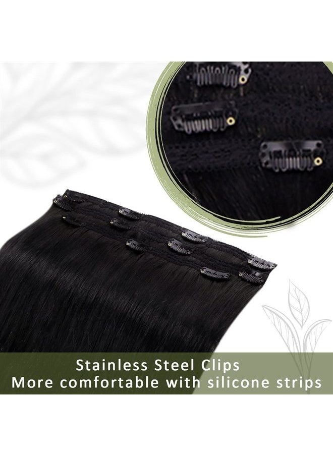 RUNATURE Clip in Hair Extensions Black Human Hair 12 Inch Color #1B Off Black Clip in Real Hair Extensions Double Weft Human Hair Extensions Clip Ins Natural Hair for Women 50g  - Image 5