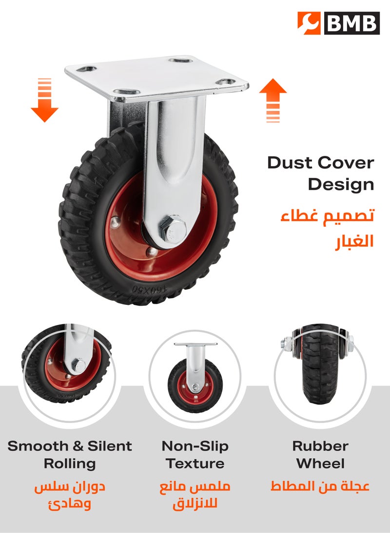 BMB tools Heavy Duty Black Rubber Red Core  Caster Plate Swivel Caster 6 Inch  Double Ball Bearing 6203  Steel Thickness 4.5MM - Image 4