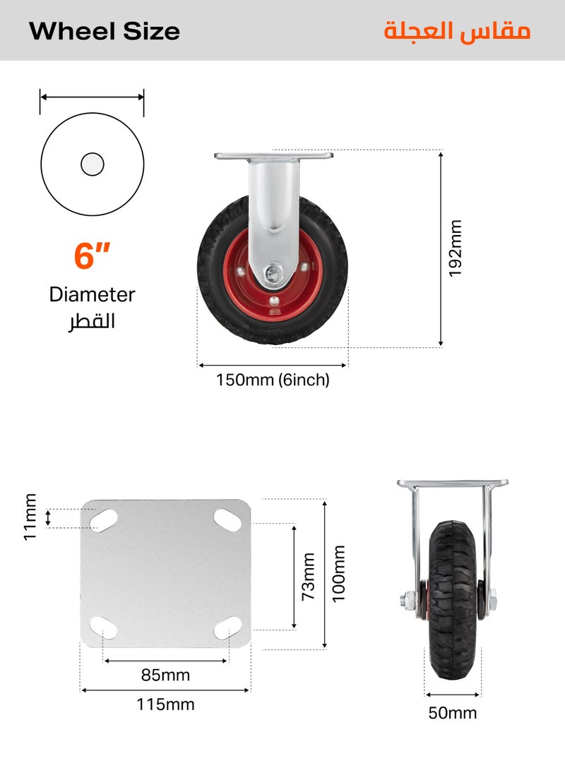 BMB tools Heavy Duty Black Rubber Red Core  Caster Plate Swivel Caster 6 Inch  Double Ball Bearing 6203  Steel Thickness 4.5MM - Image 2