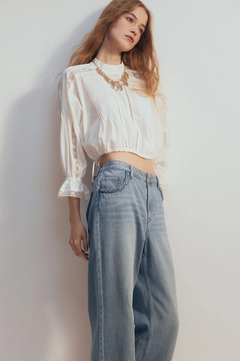 H&M Lace-inset cotton blouse
