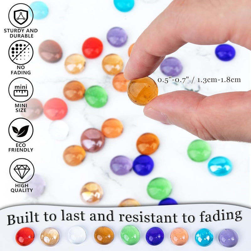 Meschett 50pcs Mini Glass Gemstones, Amber Mancala Stones Marble Beads with Flat Base for Home Decorative Arts Crafts Vase Filler (1.3 cm ~ 1.8 cm) - Image 5