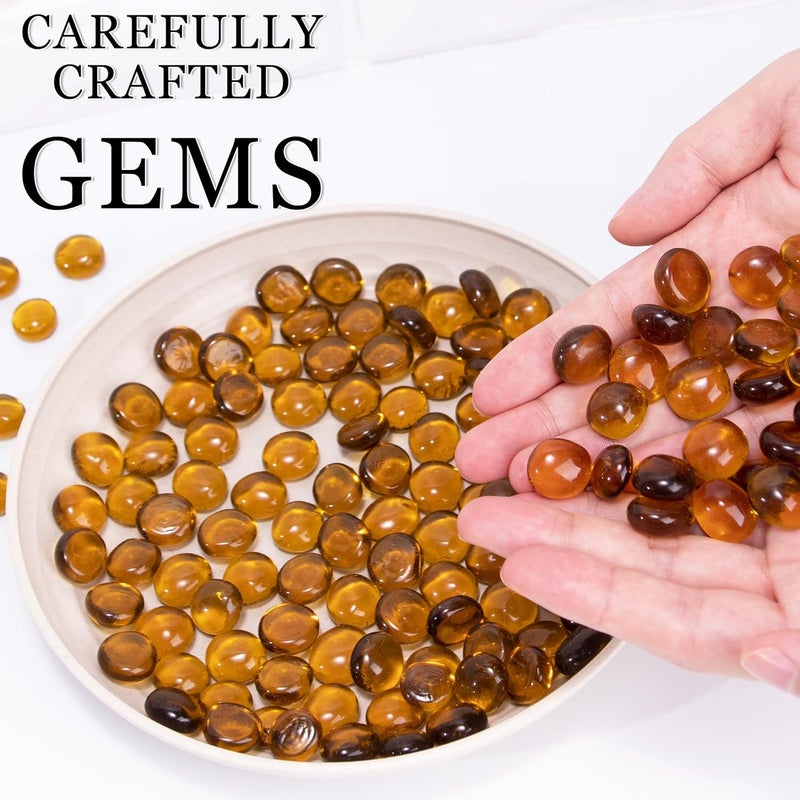 Meschett 50pcs Mini Glass Gemstones, Amber Mancala Stones Marble Beads with Flat Base for Home Decorative Arts Crafts Vase Filler (1.3 cm ~ 1.8 cm) - Image 2