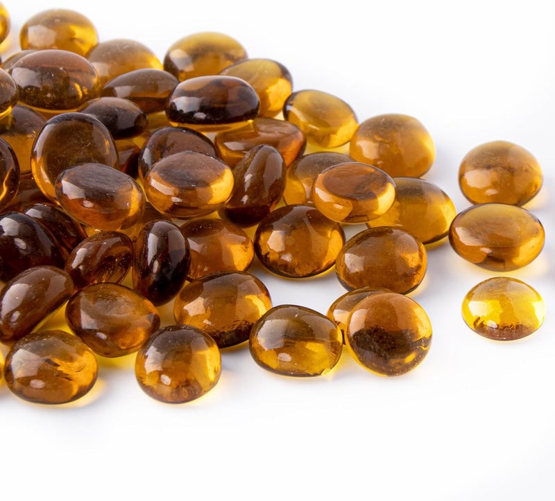 Meschett 50pcs Mini Glass Gemstones, Amber Mancala Stones Marble Beads with Flat Base for Home Decorative Arts Crafts Vase Filler (1.3 cm ~ 1.8 cm) - Image 1