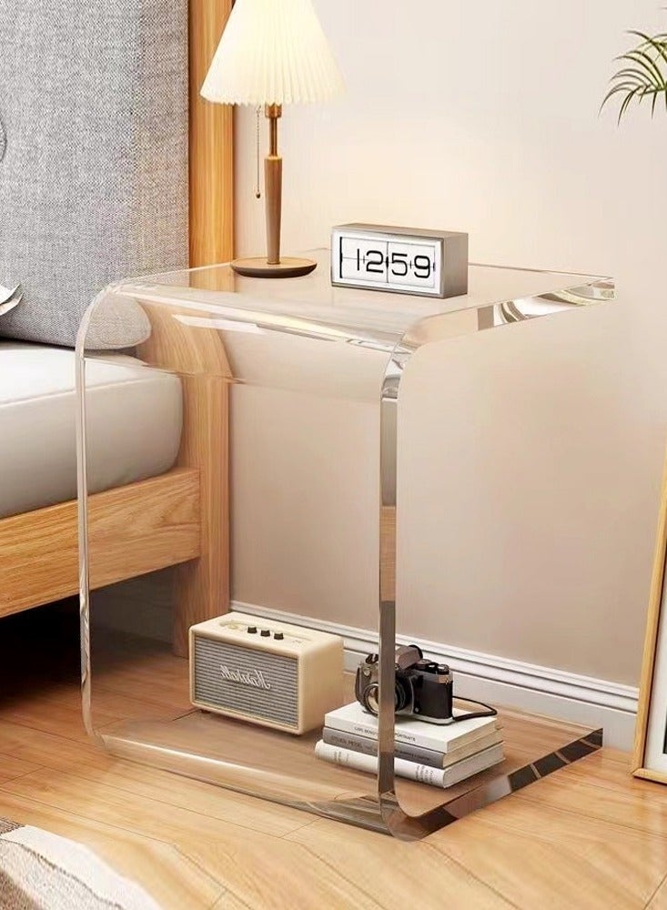 فاشون هوم متعددة الأغراض C على شكل طاولة جانبية شفافة تصميم الاكريليك طاولة القهوة الوجبات الخفيفة الجدول السرير الجدول لغرفة المعيشة غرفة نوم أثاث المكاتب المنزلية 29x42x42 سم (مجمعة بالكامل) - Image 1