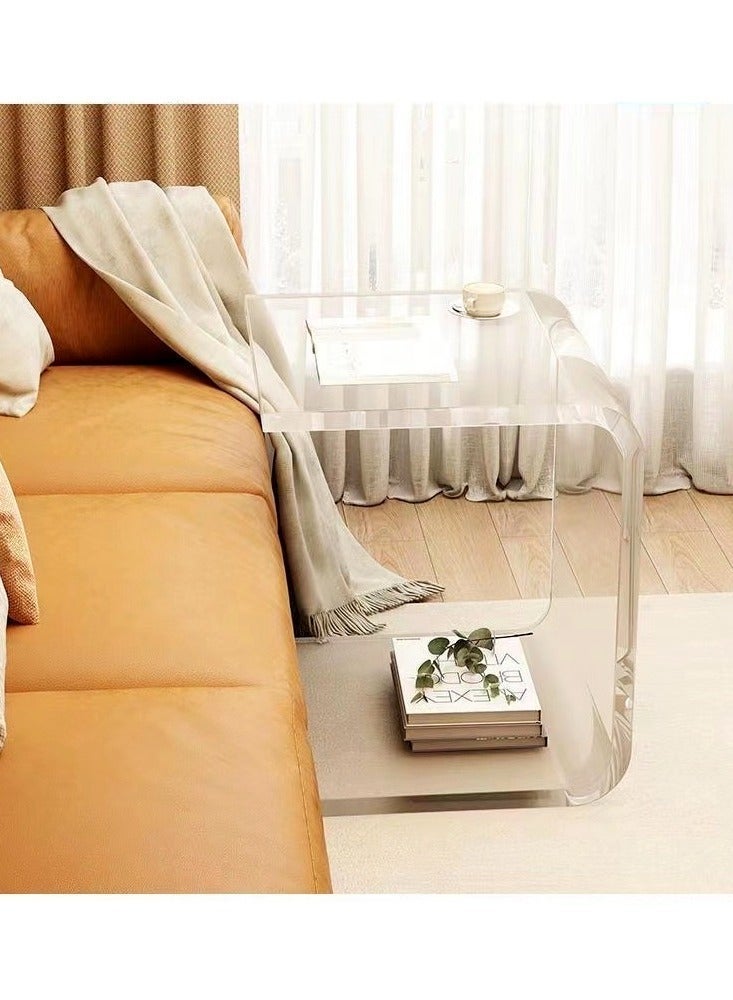 فاشون هوم متعددة الأغراض C على شكل طاولة جانبية شفافة تصميم الاكريليك طاولة القهوة الوجبات الخفيفة الجدول السرير الجدول لغرفة المعيشة غرفة نوم أثاث المكاتب المنزلية 29x42x42 سم (مجمعة بالكامل) - Image 4