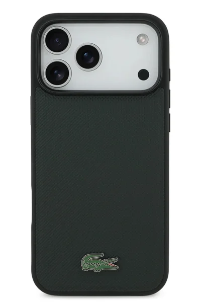 LACOSTE iPhone 17 Pro Max MagSafe Case PU Leather Hard With Iconic Petit Pique Logo /  Slim profile / MagSafe / Drop Protection / Easy Snap On / Back Cover- Dark Green