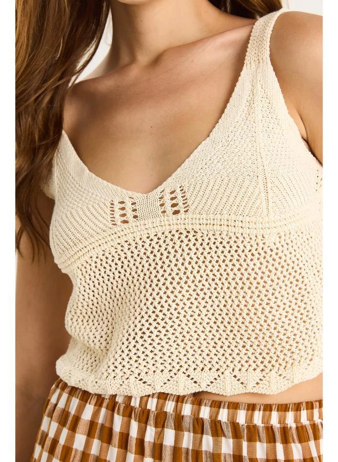 Ginger  Strappy V Neck Crochet Top for Women | Best Price UAE