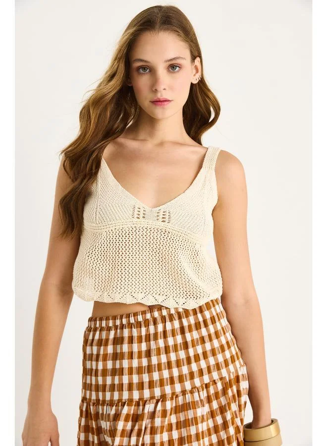 Ginger  Strappy V Neck Crochet Top for Women | Best Price UAE