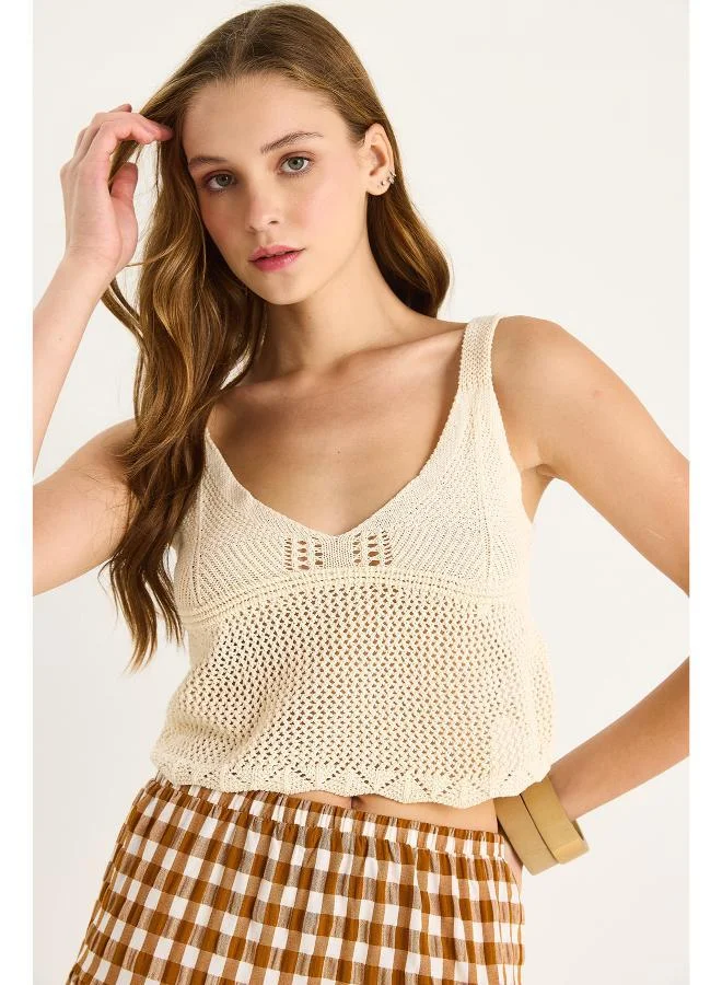Ginger  Strappy V Neck Crochet Top for Women | Best Price UAE