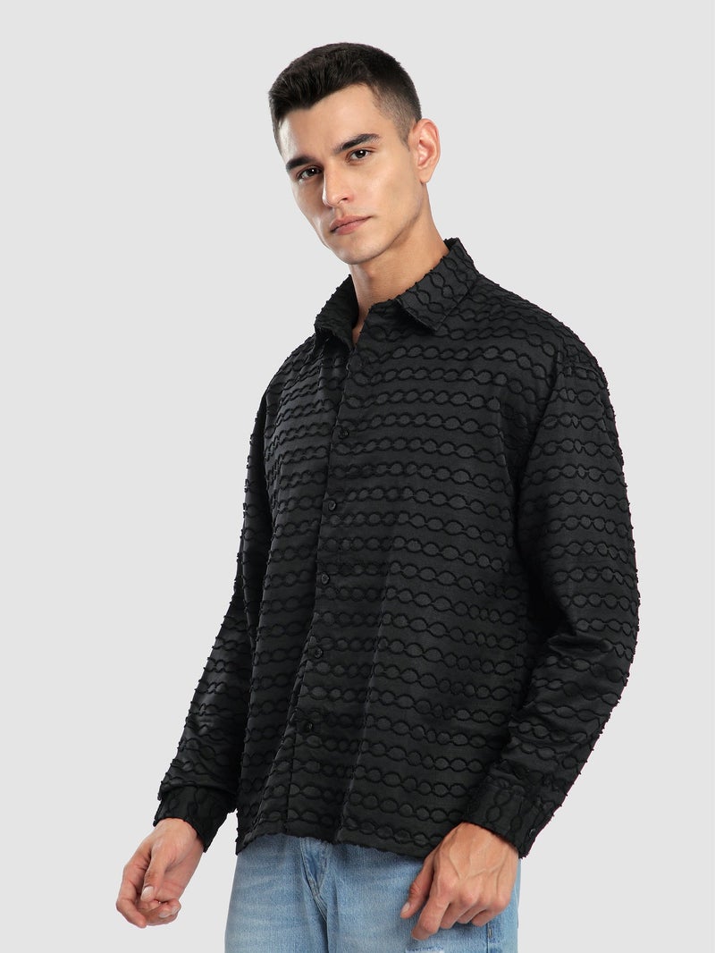 Beyoung Black Fur Wave Textured Shirt - Image 1