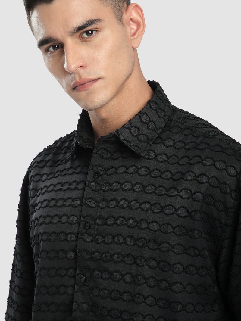 Beyoung Black Fur Wave Textured Shirt - Image 4