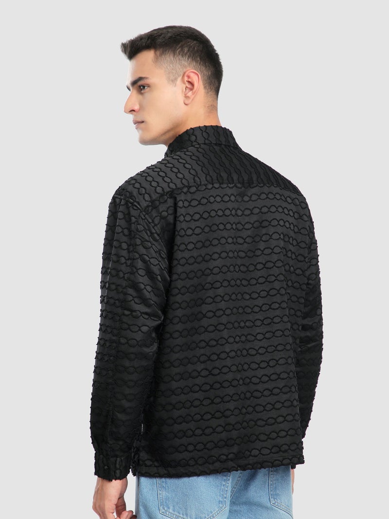 Beyoung Black Fur Wave Textured Shirt - Image 3