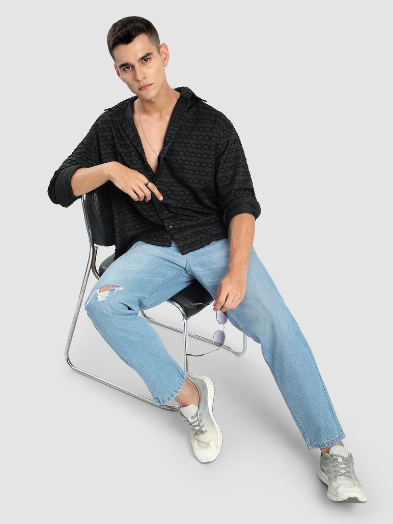 Beyoung Black Fur Wave Textured Shirt - Image 5