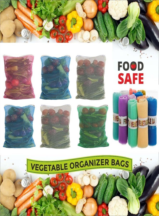 Eagean Premium Reusable Fridge Storage Bag for Vegetables and Fruits Mesh Net Fabric with Zip Lock Nylon Storage Pouch (Pack of 12) - Image 2