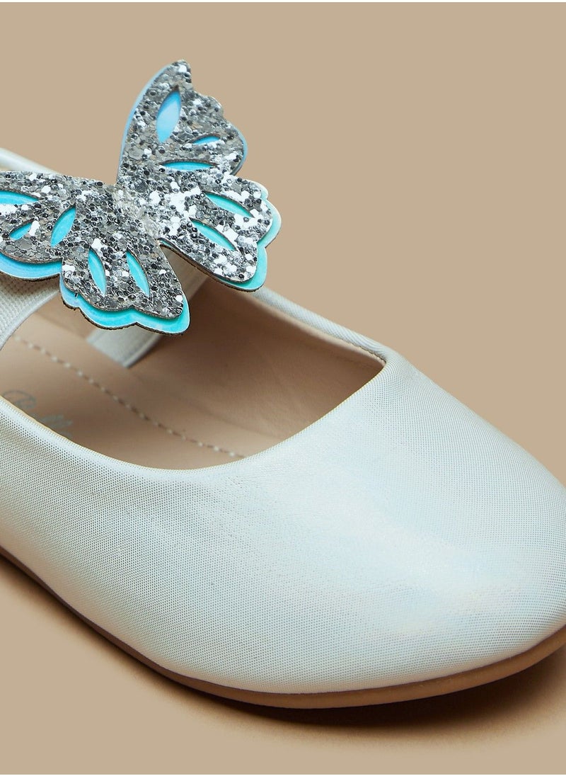 Flora Bella - Glittered Butterfly Accent Ballerina Shoes with Elasticated Strap - Image 1