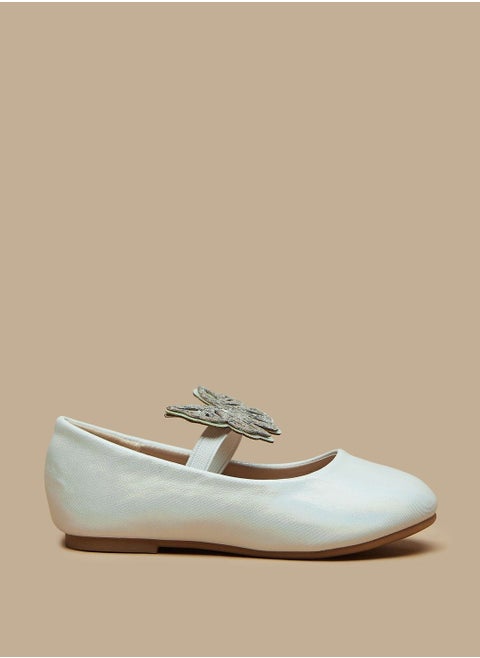 Glittered Butterfly Accent Ballerina Shoes with Elasticated Strap