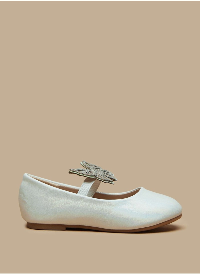 Flora Bella - Glittered Butterfly Accent Ballerina Shoes with Elasticated Strap - Image 1