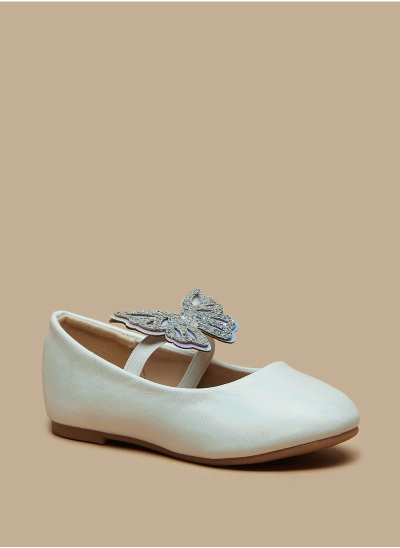 Flora Bella - Glittered Butterfly Accent Ballerina Shoes with Elasticated Strap - Image 1