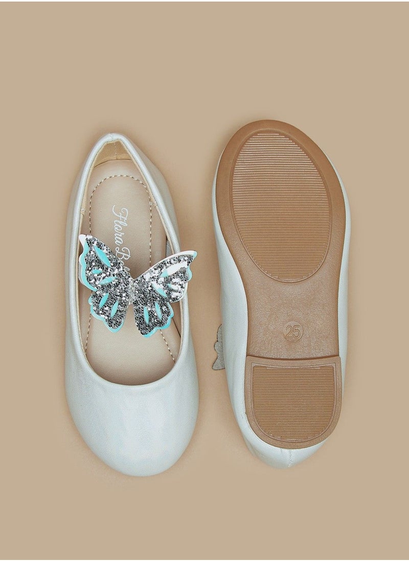 Flora Bella - Glittered Butterfly Accent Ballerina Shoes with Elasticated Strap - Image 1