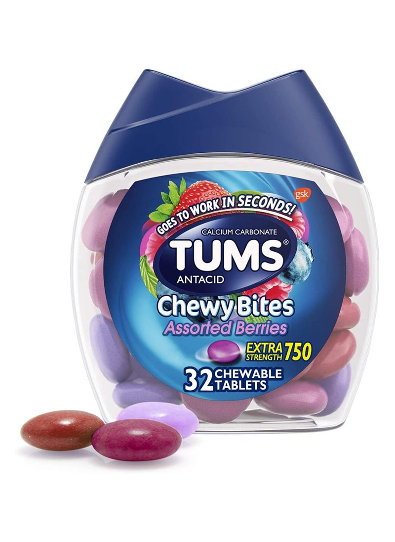 TUMS Tums Chewy Bites, Assorted berries flavour, Antacid for Heartburn Relief, 32 Count 