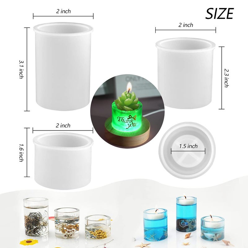 Actvty Candle Holder Resin Molds, Set of 3 Cylindrical Tealight Candle Holder Silicone Molds for Resin Casting DIY Table Centerpiece Wedding Party Home Decoration - Image 3
