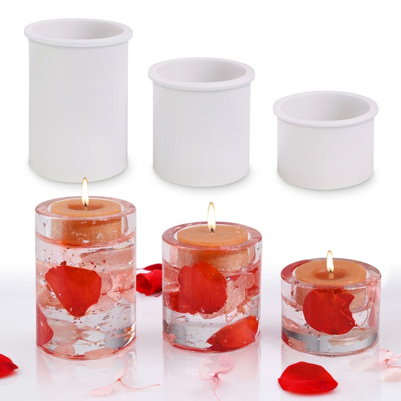 Actvty Candle Holder Resin Molds, Set of 3 Cylindrical Tealight Candle Holder Silicone Molds for Resin Casting DIY Table Centerpiece Wedding Party Home Decoration - Image 1