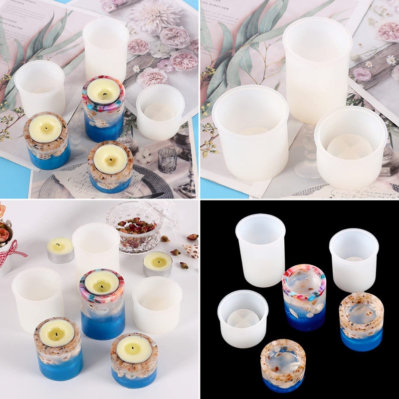 Actvty Candle Holder Resin Molds, Set of 3 Cylindrical Tealight Candle Holder Silicone Molds for Resin Casting DIY Table Centerpiece Wedding Party Home Decoration - Image 5