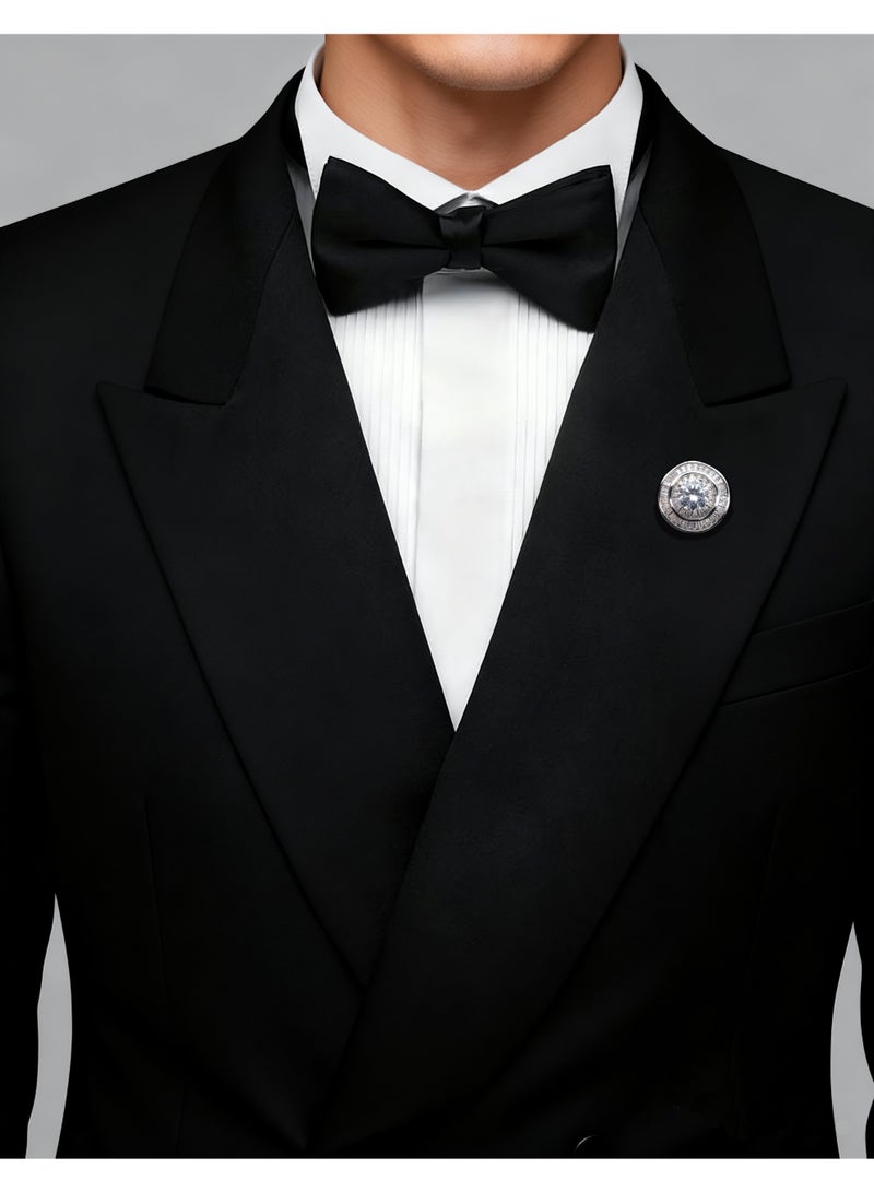HomeNoor Luxury Cubic Zirconia Sunburst Lapel Pin, Sparkling Double-Layer Round Crystal Accessory, Premium Suit Brooch for Business, Wedding, Formal & Casual Wear, Perfect Gift for Men & Women - Image 3